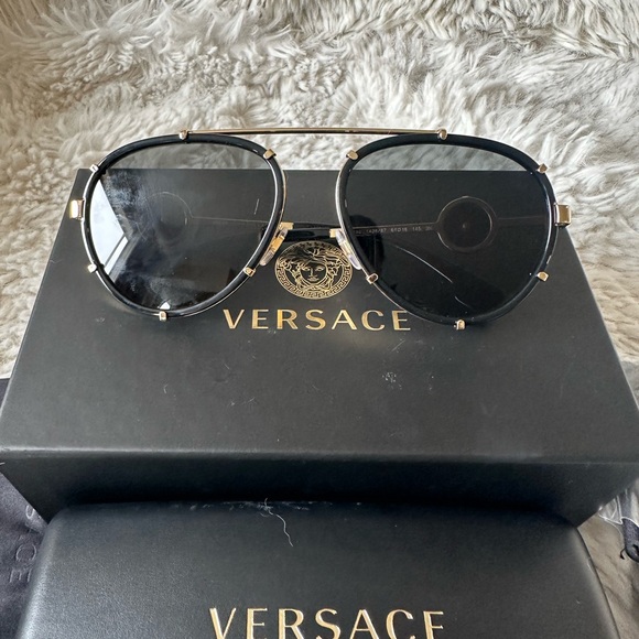 Versace Gold-Trimmed Black Sunglasses - Picture 1 of 9